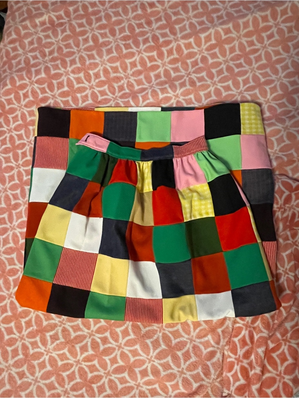 Vintage Patchwork Maxi Skirt in Multicolor Checker Blocks